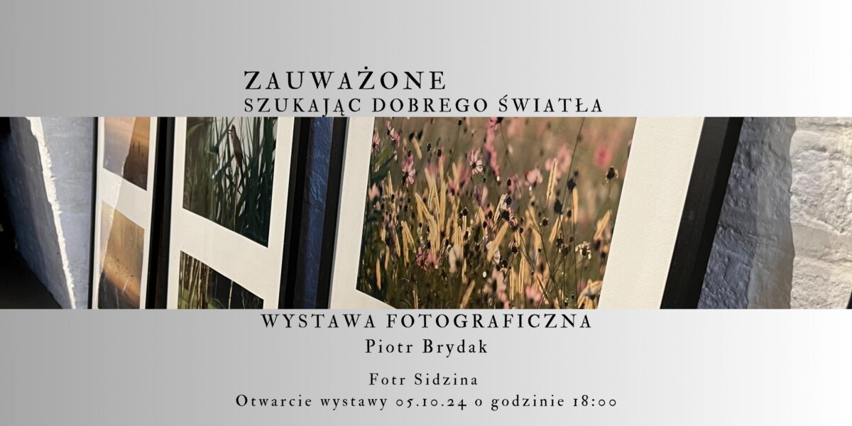 Zauważone szukając dobrego światła. Wystawa Fotograficzna Piotr Brydak. Fort Sidzina, otwarcie wystawy 5.10.2024 o godz. 18:00